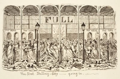 El primer día del chelín - Entrando, pub. 1851 (grabado) de George Cruikshank