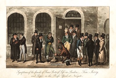 Tom, Jerry y Logic en el patio de prensa, prisión de Newgate, Londres de George Cruikshank