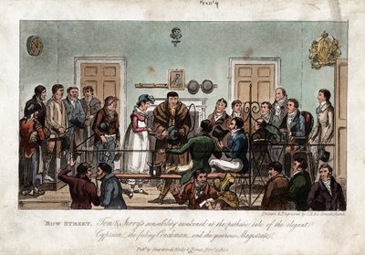 Tom y Jerry como observadores en el Tribunal de Magistrados de Bow Street, Londres, 1821 de George Cruikshank