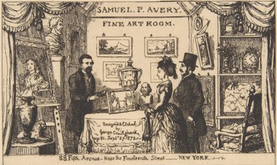 Tarjeta comercial para Samuel P. Avery--Sala de arte fino de George Cruikshank