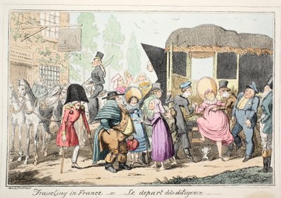 Viajando en Francia o Le Depart de la Diligence, pub. 1835 de George Cruikshank