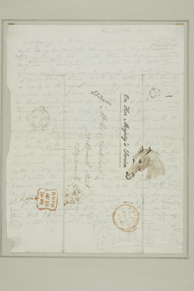 Sin título (carta de Cruikshank con bocetos de cabeza de caballo) de George Cruikshank