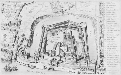Vista de la Torre de Londres en 1553 de George Cruikshank