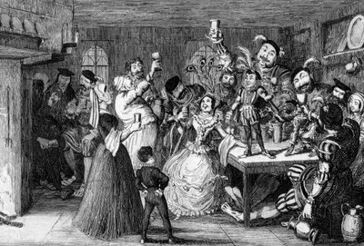 Xit, ahora Sir Narcissus le Grand, entreteniendo a sus amigos en su día de boda, 1840 de George Cruikshank