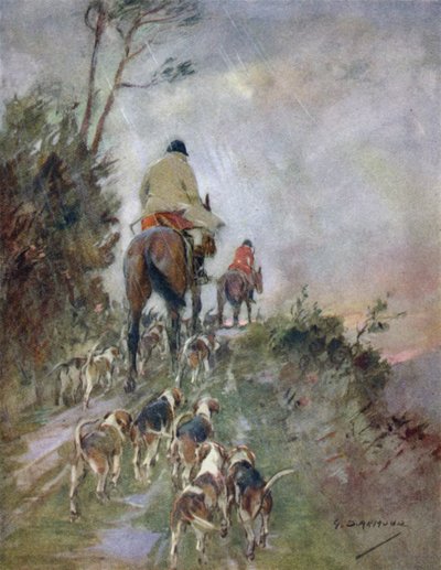 Ilustración de La historia de un ciervo rojo (litografía en color) de George Denholm Armour
