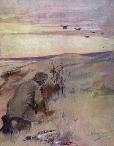 La caza silvestre: el vuelo (litografía en color) de George Denholm Armour