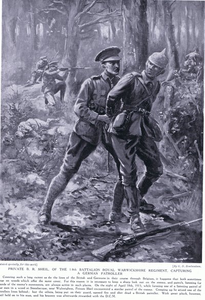 El soldado B R Shiel galardonado con la DCM por capturar a un patrullero alemán en Bélgica en abril de 1915 de George Derville Rowlandson