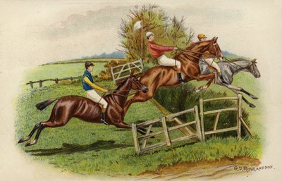 Caballos de carreras saltando una valla de George Derville Rowlandson