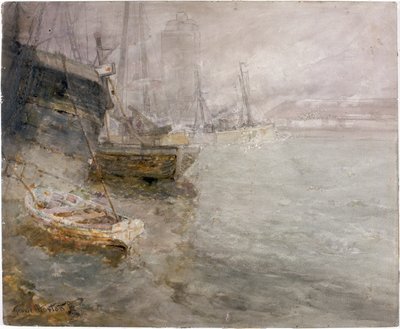 North Shields Fish Quay (carboncillo, lápiz y acuarela sobre tabla) de George Edward Horton