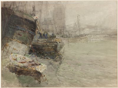 North Shields Fish Quay (acuarela y lápiz sobre papel) de George Edward Horton