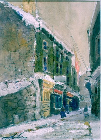 Winter, Clive Street, North Shields (carboncillo y acuarela sobre papel pegado en tarjeta) de George Edward Horton