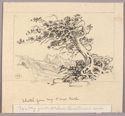 Boceto para tarjeta de Navidad (Windswept Pine [nº 1]) de George Elbert Burr