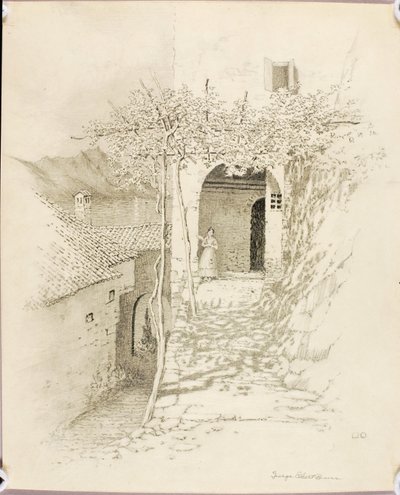 Sin título (dibujo de transferencia para Calle de pueblo, lago de Lugano, Italia [n.º 1]) de George Elbert Burr