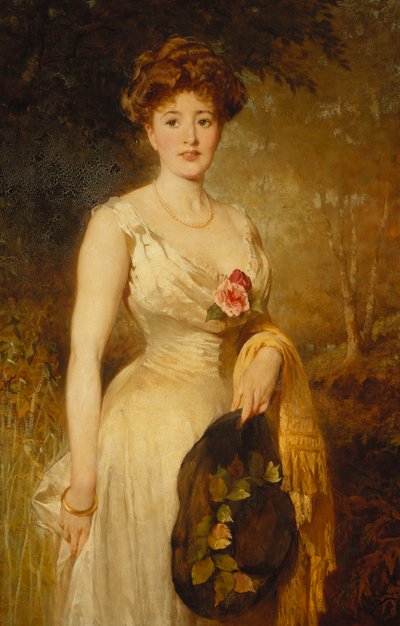 Retrato de una Dama con Vestido Blanco, 1909 de George Elgar Hicks