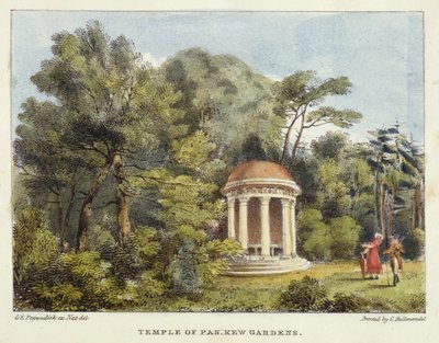 Templo de Pan, Jardines de Kew, lámina 12 de Jardines de Kew: Una Serie de Veinticuatro Dibujos en Piedra, grabado por Charles Hullmandel (1789-1850) publicado 1820 de George Ernest after Papendiek