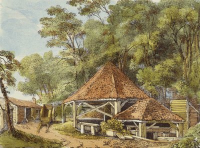Obras de Agua, Jardines de Kew, lámina 22 de Jardines de Kew: Una Serie de Veinticuatro Dibujos en Piedra, grabado por Charles Hullmandel (1789-1850) publicado 1820 de George Ernest after Papendiek