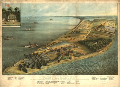 Point Lookout, Md. Vista del Hospital General Hammond y del depósito de prisioneros de guerra de los EE.UU. de George Everett