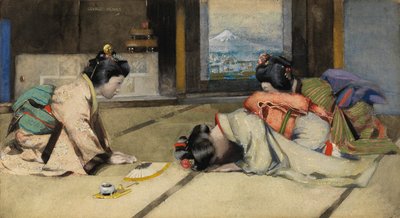 Una casa en Japón, o Saludos (acuarela sobre papel) de George F. Henry