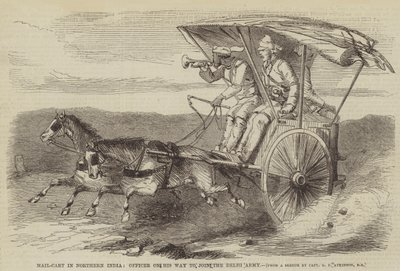 Carro de correos en el norte de India, oficial en camino para unirse al ejército de Delhi de George Francklin Atkinson