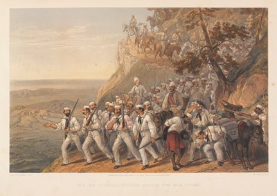 El 1º de Fusileros de Bengala marchando desde Dugshai, 1857 de George Francklin Atkinson
