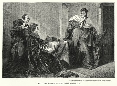 La victoria de Lady Jane Grey sobre Gardiner (grabado) de George Frederick Folingsby