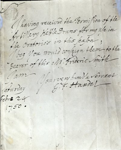 Carta de George Frederick Handel fechada el 24 de febrero de 1750 de George Frederick Handel