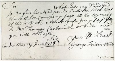 Carta escrita por Handel, junio de 1716 de George Frederick Handel