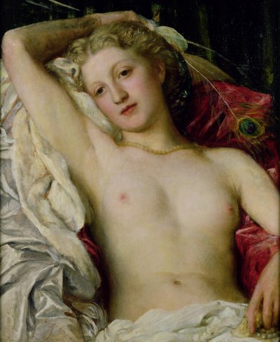 Niña con abanico de pavo real de George Frederick Watts