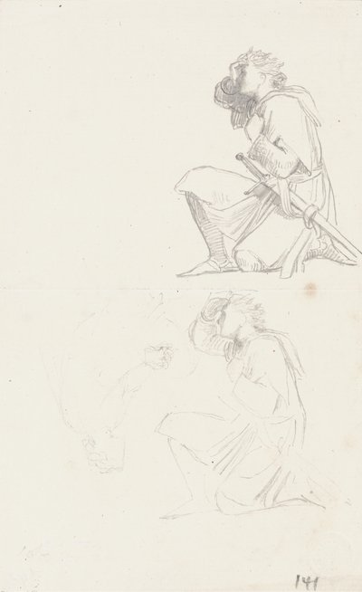 Estudios de un caballero arrodillado (grafito) de George Frederick Watts