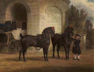 Dos caballos de carruaje negros con un cochero, 1791 de George Garrard