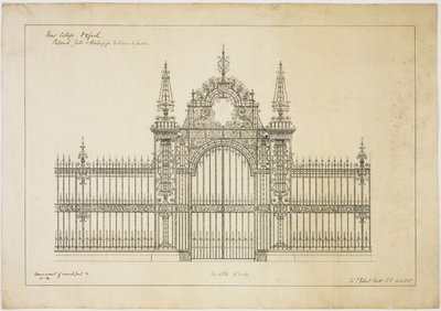 New College Oxford: Puertas y Rejas Propuestas para la Entrada al Jardín de George Gilbert Scott