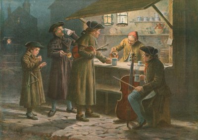Los villancicos de Navidad refrescándose en un puesto nocturno de George Goodwin Kilburne