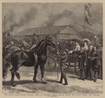 Exposición de la Sociedad Real de Agricultura en Bedford, desfile de caballos ante el Príncipe y la Princesa de Alemania de George Goodwin Kilburne