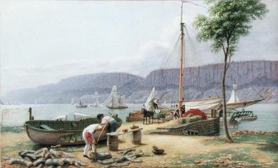 Tarde - Hastings Landing. Rocas de Palisade en sombra, Nueva York, c.1836 de George Harvey