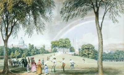 Arco iris de la tarde - Boston Common desde Charles Street Mall, Boston, Massachusetts, c.1830-40 de George Harvey