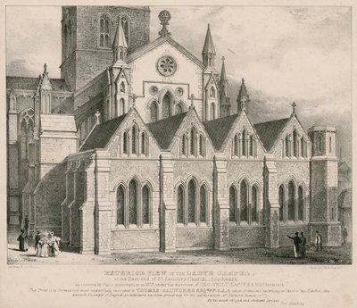 Vista exterior de la Capilla de la Señora en el extremo este de la Iglesia de St Saviour, Southwark de George Hawkins