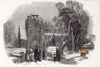 Mañana de Navidad: Yendo a la Iglesia, grabado por W.J. Linton, de 