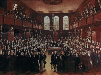 CÁMARA DE LOS COMÚNES: La primera Cámara de los Comunes reformada durante el traslado de la dirección... (aceite) de George Hayter