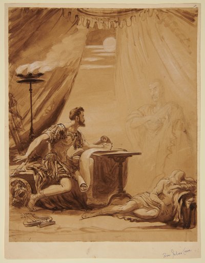 Escena de «Julio César» de Shakespeare: el fantasma de César se aparece a Bruto de George Hayter