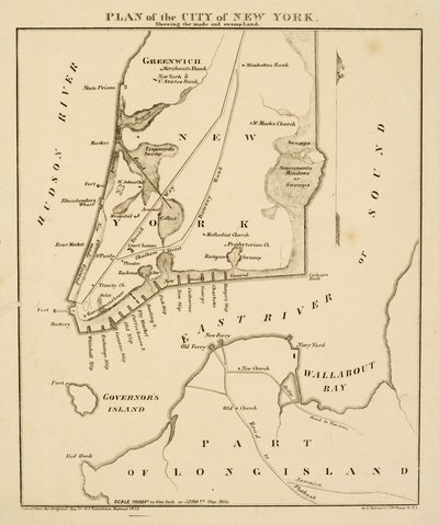 Plano de la ciudad de Nueva York mostrando los terrenos hechos y pantanos, 1856 de George Hayward