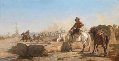 Un Buttero dando de beber a su caballo en la Campiña Romana, 1853 de George Hemming Mason