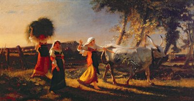 Mujeres Campesinas Italianas en la Campiña conduciendo un Buey de George Hemming Mason
