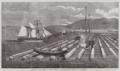 Comercio de madera canadiense, una balsa en el río San Lorenzo de George Henry Andrews