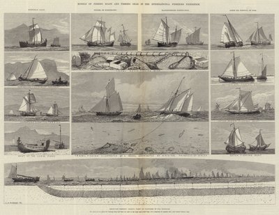 Modelos de barcos de pesca y aparejos de pesca en la Exposición Internacional de Pesca de George Henry Andrews