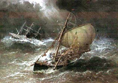 Tormenta en el Mar del Norte, con Smack y Barque de George Henry Andrews