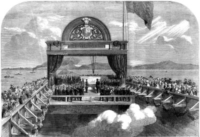 El Príncipe de Gales colocando la última piedra del Puente Victoria sobre el río San Lorenzo de George Henry Andrews