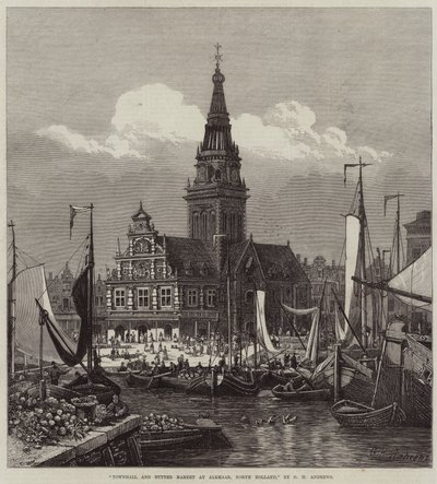 Ayuntamiento y mercado de mantequilla en Alkmaar, Holanda del Norte de George Henry Andrews