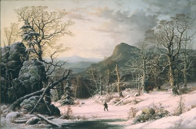 Cazador en bosque invernal de George Henry Durrie