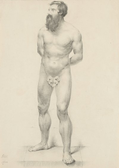 Sin título - Desnudo masculino de pie con hoja de parra, 1844 de George Henry Hall