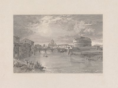 Roma; Puente y Castillo de San Angelo sobre el Tíber de George Hollis